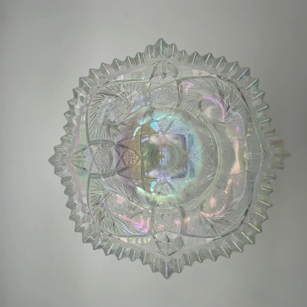 Vintage L.E. Smith Carnival Glass Footed Bowl Iridescent Pinwheel Star Pattern